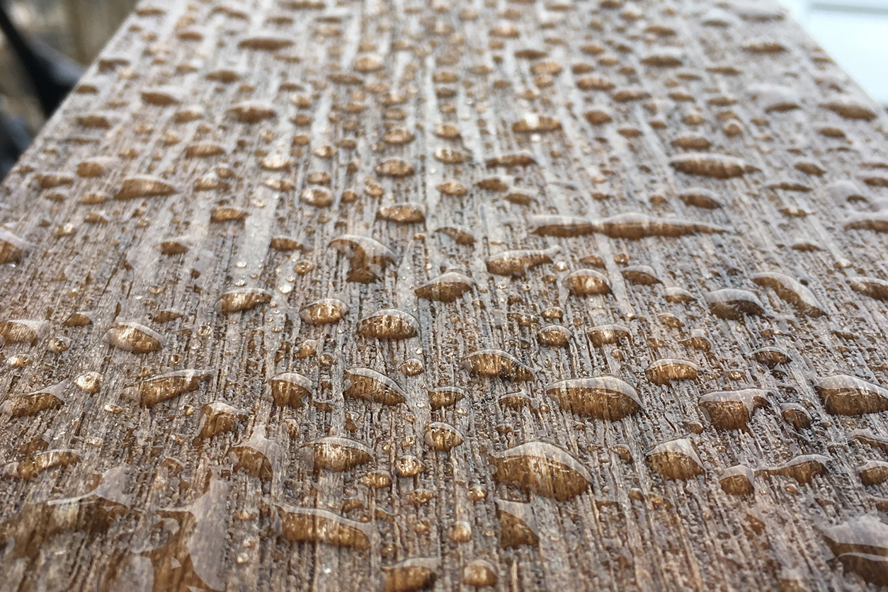 water droplets on plastic lumber
